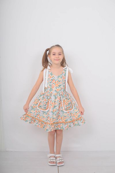 Filizdens Kids Rochie pentru fete cu model floral cu fundita Rochie din muselina de bumbac Rochie casual de petrecere de aniversare