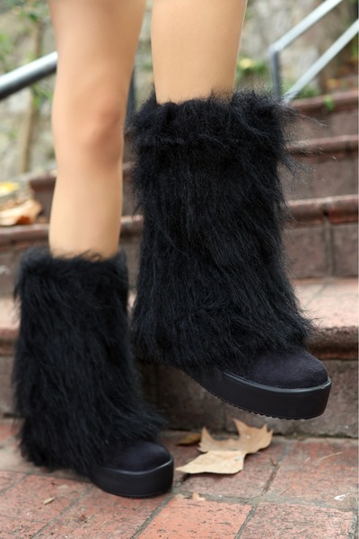 Prestij Yüksek Taban Tüylü Siyah Kadın Bot