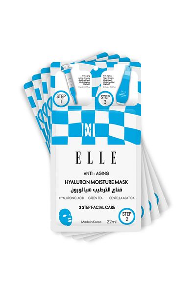 ELLE Anti-Aging Hyaluron Moisture Mask 3-Step Care Kit - Hydrating Ampoule Mask, Pack of 4