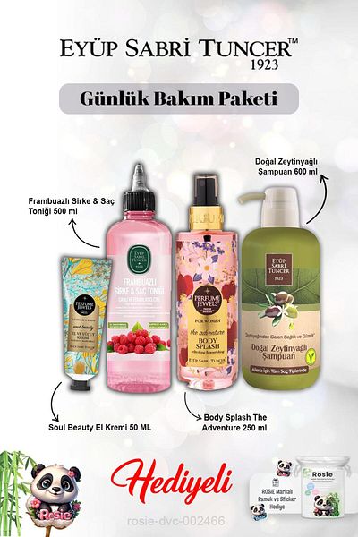Eyüp Sabri Tuncer The Adventure Body Spray, Raspberry Tonic, Cream Soul Beauty, Olive Oil Shampoo and Rosie