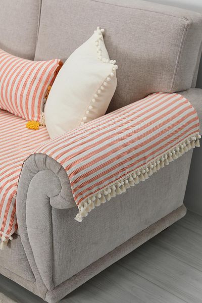 Aisha's Design 65X65 cm Armrest Set with Striped Pompom and Tassel Detail - Kc-10