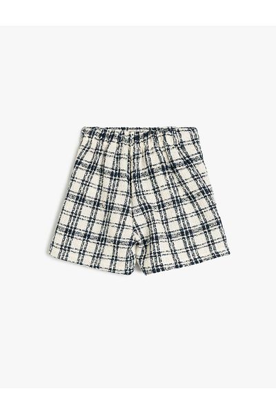 Koton Karierte, gemusterte Tweed-Shorts mit hoher Taille