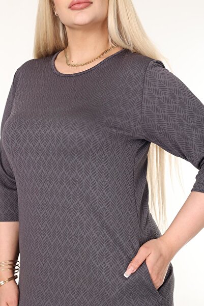 modayız Double Pocket Winter Plus Size Stretchy Dress 21D-2630