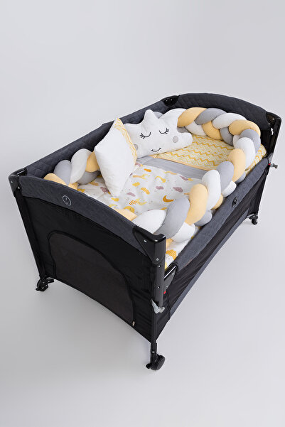 MARAL Örgülü Park Beşik Uyku Seti Sarı 70x110, 70x120, 70x130, 60x120