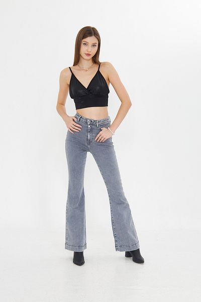 Kutaf Anthracite Spanish High Waist Colorfast Snow Wash Jeans