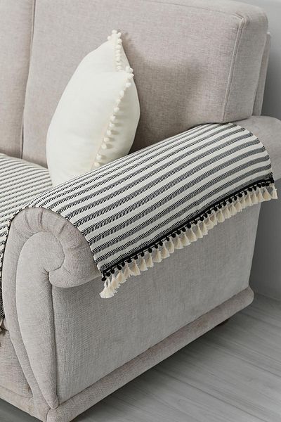 Aisha's Design 65X65 cm Armrest Set with Striped Pompom and Tassel Detail - Kc-10