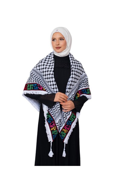 Zaytoon Μαύρο καρό φούντα παλαιστινιακό φούντα - Kefiye με άκρες πόλεων S300005