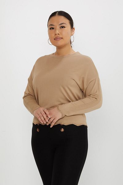 KAZEE Pulover de tricotaj de damă bej 31724 - cu detaliu de mânecă și pietre