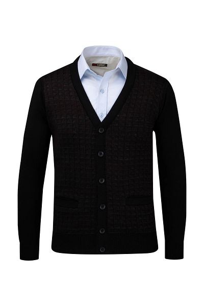 Çizgi Triko Plus Size Stripe Patterned Knitwear Cardigan - Elastic Sleeve and Waist 4241Mb Black