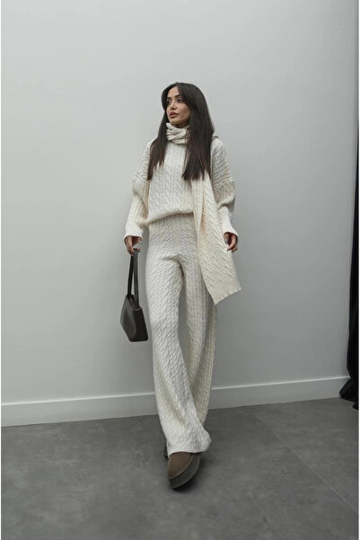 My Blog Ecru Weft Hair Pletení Kalhoty Svetr Set