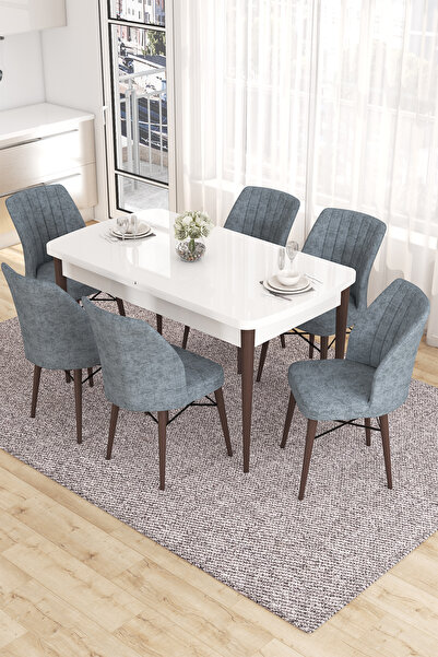 Canisa Concept Eva Serisi 80x132 Açılabilir MDF Mutfak Masası Takımı Beyaz Ce...