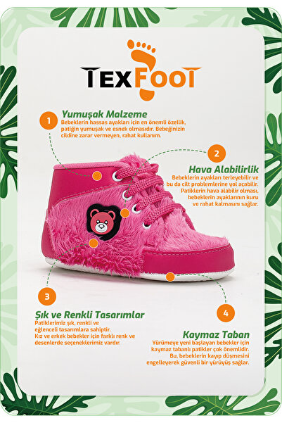 TexFoot Velboa Baby Girl Booties - Ergonomic Structure, Soft Material, Anti-Sweat and Fashionable Colorful Design