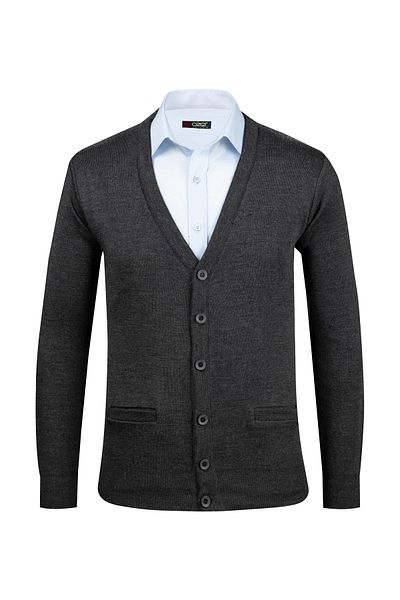 Çizgi Triko Men's Plus Size Striped Knitwear Cardigan - Print Sleeve and Waist Rubber, Anthracite 4241Mb