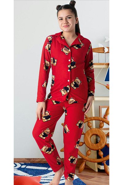TAMPAP Girl's Suede Winter Thick Buttoned Pajamas Set
