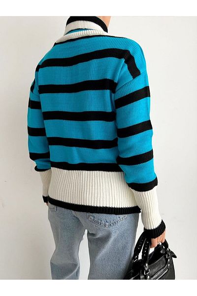 vuvutasarım Pulover oversize din tricotaje cu dungi de sezon nou cu gât înalt 0243