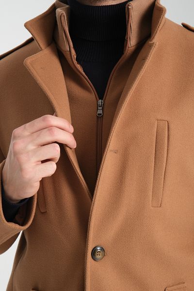 Frappoli Ανδρικό παλτό Cashmere - Χοντρό γιακά, φερμουάρ, κανονική εφαρμογή