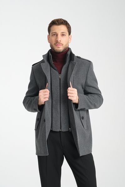 Frappoli Ανδρικό παλτό Cashmere - Χοντρό γιακά, φερμουάρ, κανονική εφαρμογή