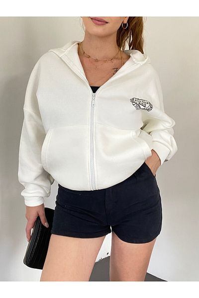 Modamorfo Kapuzenpullover mit elastischem Rock und Aufschrift