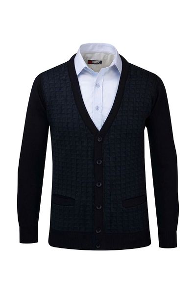 Çizgi Triko Men's Navy Blue Knitwear Cardigan - Line Print, Elastic Waist and Sleeve, Steel Knit 4241Mb