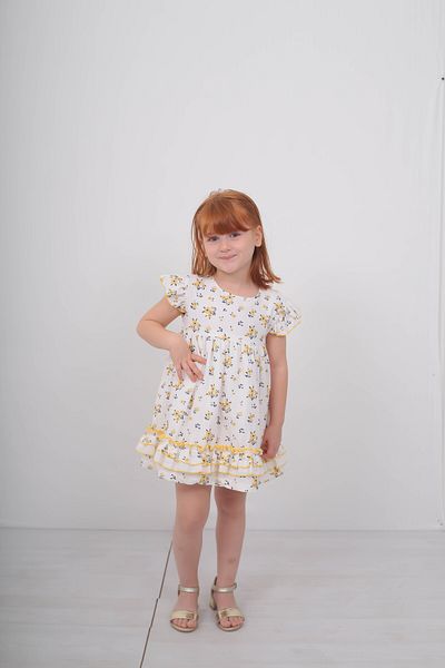 Filizdens Kids Rochie pentru fete Rochie florală din muselină din bumbac cu volane, cu două straturi Rochie casual de zi de naștere