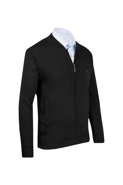 Çizgi Triko Men's Plus Size Stripe Knitwear Coat - Judge Collar, Lined, Black 4200Tb