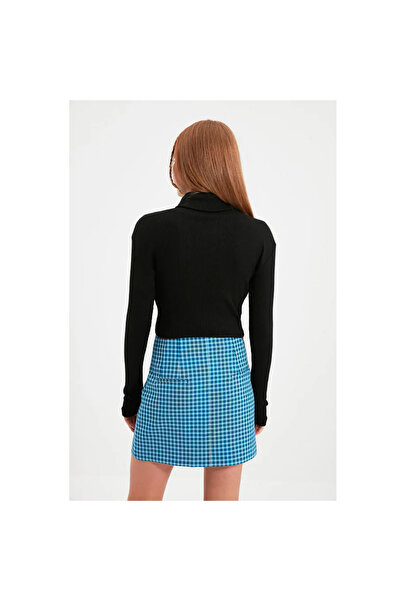 Lonca Tekstil Black Fitted/Fitted Turtleneck Finger Detailed Ribbed Stretchy Knitted Knitwear