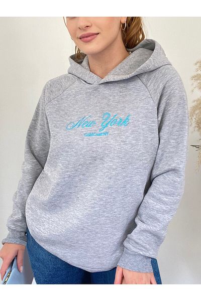 Modamorfo Kapuzenpullover mit bestickter Vorderseite -grau