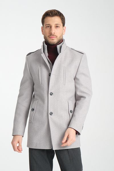 Frappoli Ανδρικό παλτό Cashmere - Χοντρό γιακά, φερμουάρ, κανονική εφαρμογή