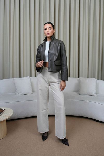 Tuba Butik Faux Leather Short Women's Jacket