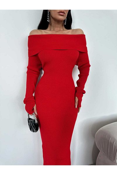 kenza'a Rochie de damă Madonna cu guler cu degete și tricotaje cu nervuri