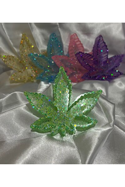 Milo Art Simli Glitterlı Yaprak Şeklinde Epoksi Küllük Kül Tabağı ( 1 Adet Yeşil )