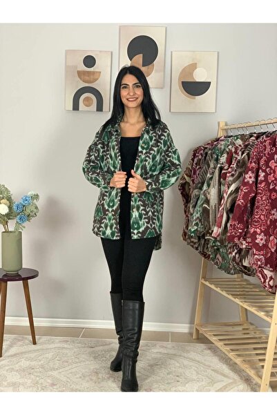 YusGos Women's Single Pocket Print Thick Lumberjack Jacket Shirt (Coffee-Green)