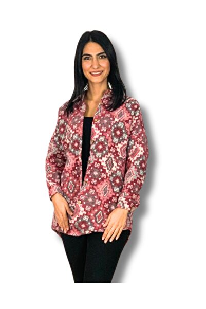 YusGos Women's Single Pocket Print Thick Lumberjack Jacket Shirt (Pink-Grey)