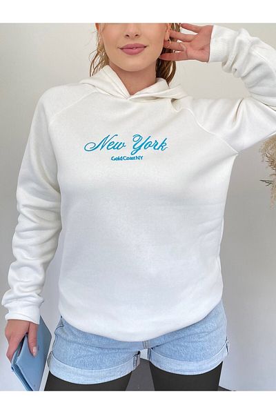 Modamorfo Sweatshirt mit bestickter Vorderseite und Kapuze – weiß