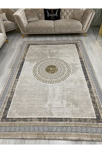 ALLGELSİN Spongeless Elastic Carpet Cover Washable Digital Printing Carpet Cover Modern Striped Cover