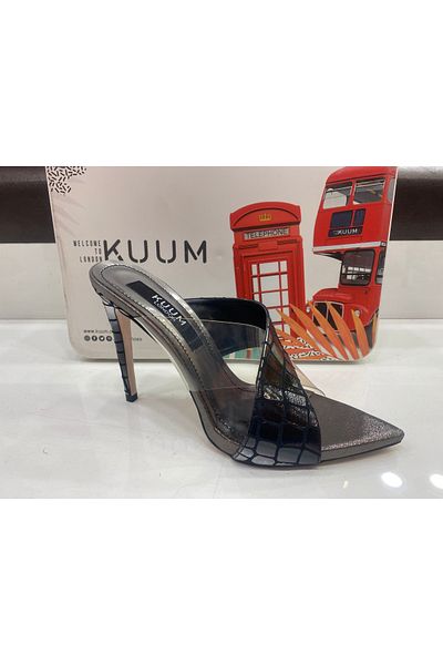 KUUM LONDON γυναικείες γόβες πλατινέ μαύρες διάφανες παντόφλες