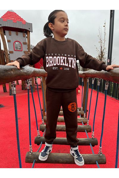 LePold Σετ φούτερ και φούτερ με 3 νήματα καφέ Brooklyn printed oversize