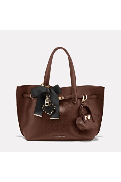 Black Ribbon Maxi Boy Kadın Taba Tote Bag Çanta - Dora