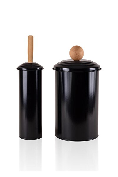 The Mia Stripe Çöp Kovası & Tuvalet Fırçası Banyo Seti Siyah