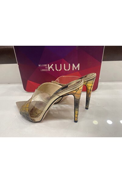 KUUM LONDON kadın topuklu altın şeffaf terlik