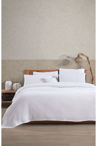 destinyhometex White 100% Cotton Waffle Double Bedspread Without Fringe 220X240