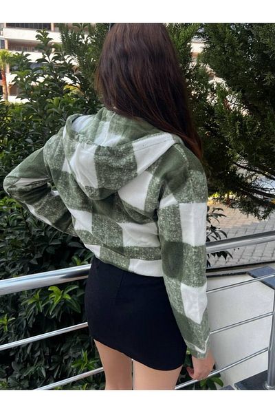 Modamorfo Μπουφάν με καρό Fleece Crop με κουκούλα