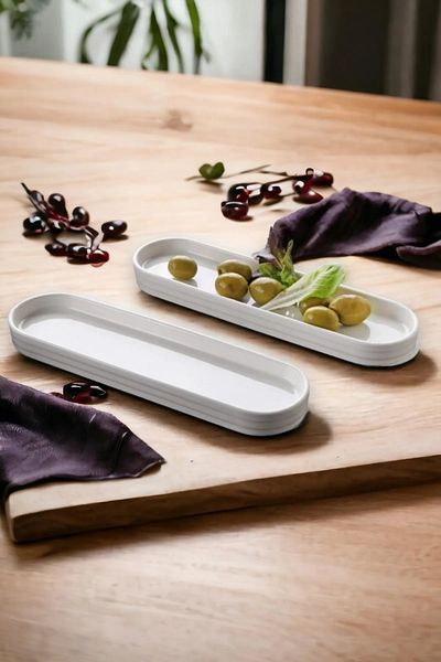 Karçiçeği Home 6-Piece Porcelain Olive Rack and Breakfast Oval Presentation Platter