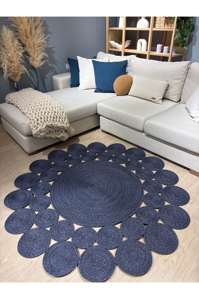 MaVaux Papatya Hasır Jüt Çiçek Desenli Kilim Halı