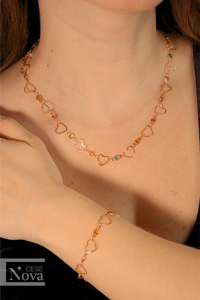 CessNova Agate Natural Stone Heart Chain Necklace and Bracelet Set (Valentine's Day, New Year, Christmas Gift)