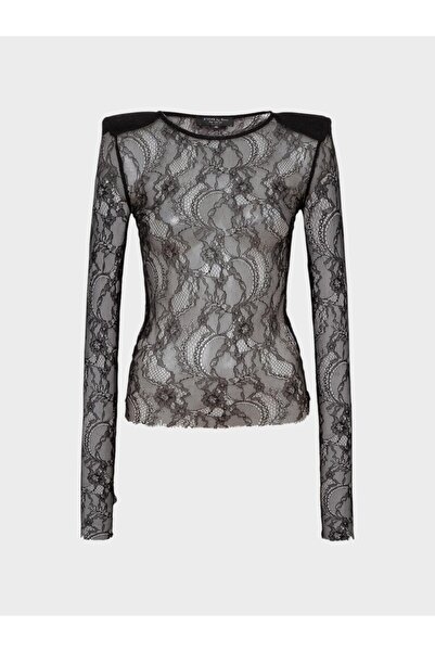 RİVUS Bisiklet Yakalı Dantel Vatkalı Bluz - Siyah