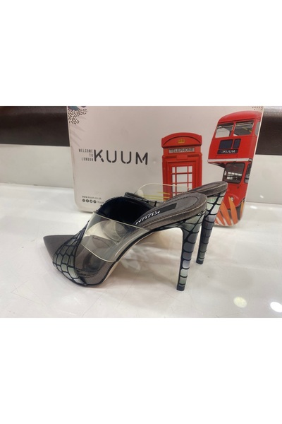 KUUM LONDON жіночі туфлі на підборах, платинові, чорні, прозорі