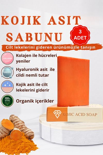 Anatolia Soap Kojic Acid Turmeric Soap 3 Pcs Collagen Effect on the Skin Hyaluronic