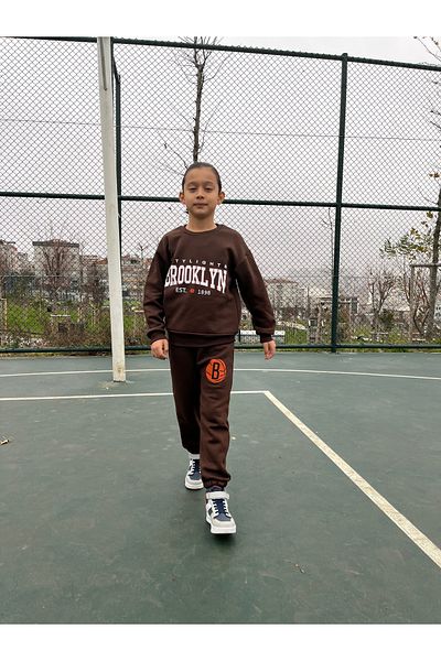 LePold Σετ φούτερ και φούτερ με 3 νήματα καφέ Brooklyn printed oversize