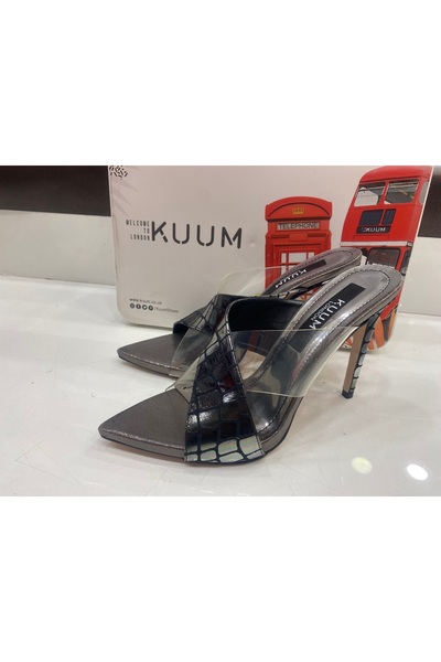 KUUM LONDON жіночі туфлі на підборах, платинові, чорні, прозорі